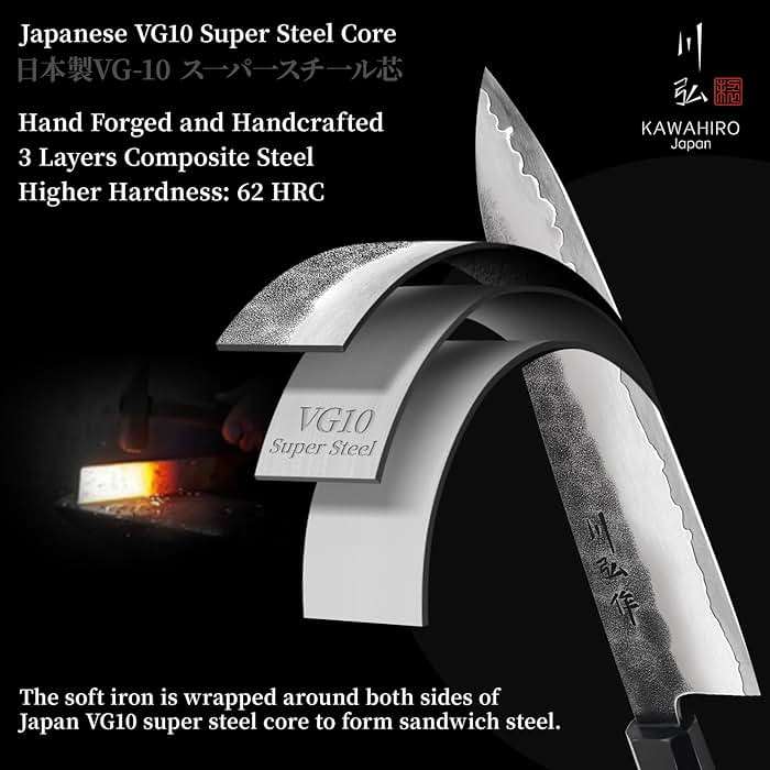 KAWAHIRO Japanese Chef Knife, 8 Inch Hand Forged Razor Sharp VG10 Kitchen Knife for Effortless Meat & Veggie Slicing, Professional Gyuto with Ergonomic Octagonal Handle, father day gifts - Image 3