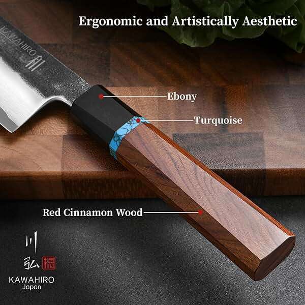 KAWAHIRO Japanese Chef Knife, 8 Inch Hand Forged Razor Sharp VG10 Kitchen Knife for Effortless Meat & Veggie Slicing, Professional Gyuto with Ergonomic Octagonal Handle, father day gifts - Image 5