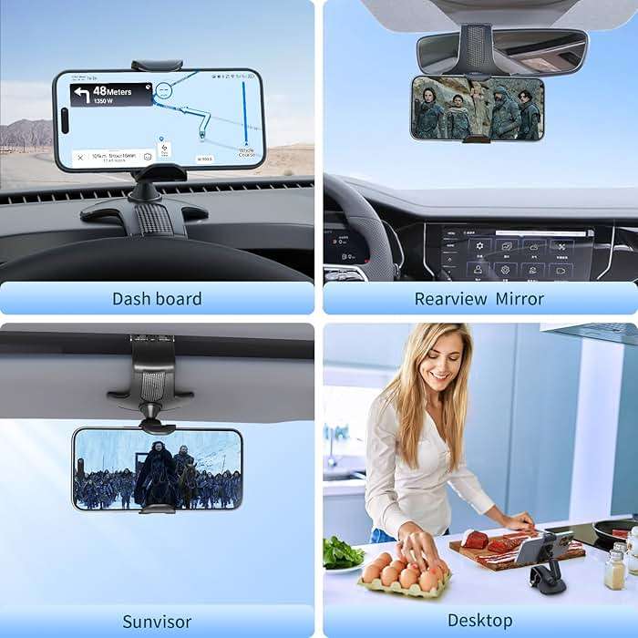 NADRQQE Multifunctional Car Dashboard Mobile Phone Holder, 360 Degree Rotation Universal Dash Clip Cellphone Mount for 4-7 inch Smartphones (Black) - Image 6