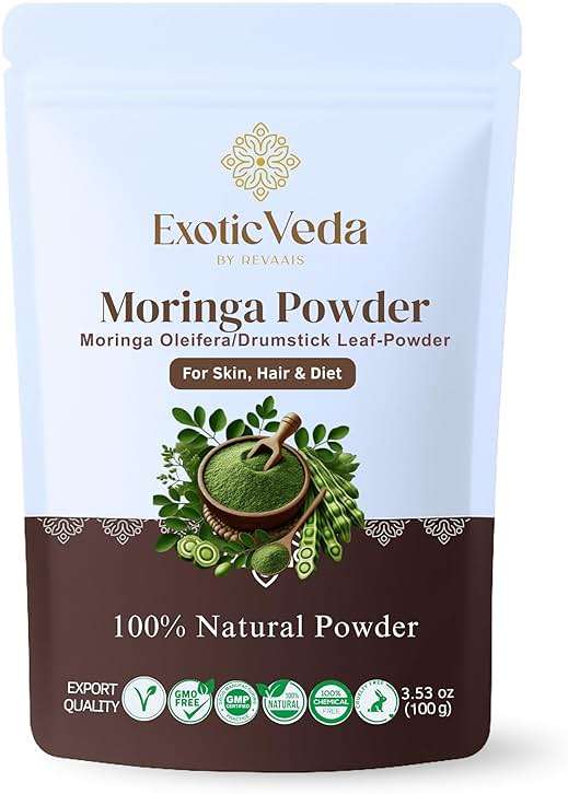 Exotic Veda Moringa Powder 100g (3.52oz) | 100% Pure & Natural Superfood | Nutrient-Rich, Antioxidant-Packed | Vegan & Gluten-Free | for Smoothies, Teas, Soups & Daily Wellness - Image 1