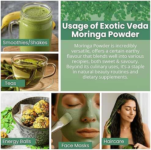 Exotic Veda Moringa Powder 100g (3.52oz) | 100% Pure & Natural Superfood | Nutrient-Rich, Antioxidant-Packed | Vegan & Gluten-Free | for Smoothies, Teas, Soups & Daily Wellness - Image 4