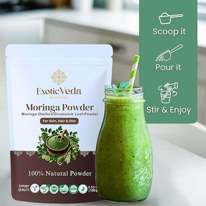 Exotic Veda Moringa Powder 100g (3.52oz) | 100% Pure & Natural Superfood | Nutrient-Rich, Antioxidant-Packed | Vegan & Gluten-Free | for Smoothies, Teas, Soups & Daily Wellness - Image 5