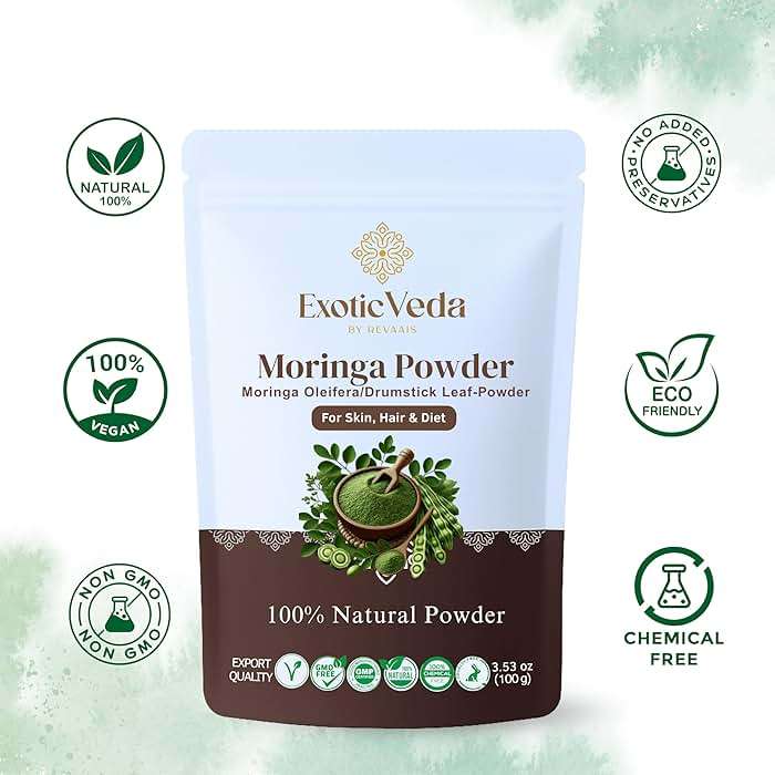 Exotic Veda Moringa Powder 100g (3.52oz) | 100% Pure & Natural Superfood | Nutrient-Rich, Antioxidant-Packed | Vegan & Gluten-Free | for Smoothies, Teas, Soups & Daily Wellness - Image 7