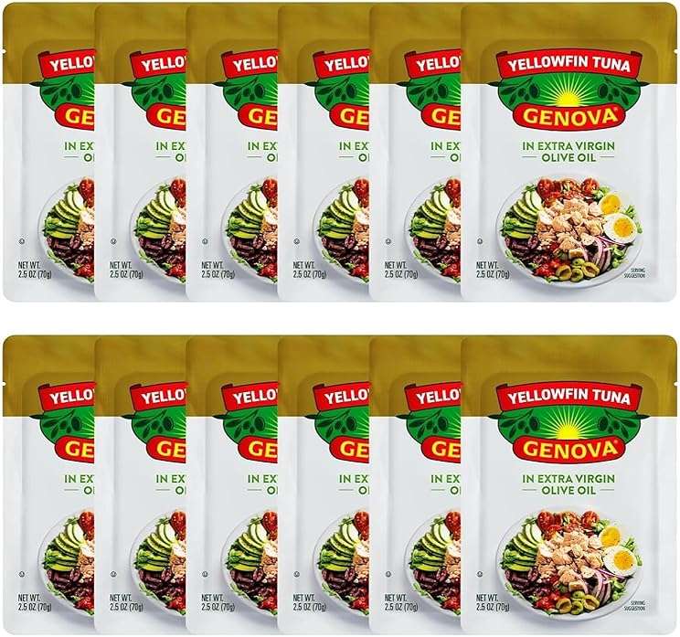 Genova Premium Yellowfin Tuna in Olive Oil, 2.5 Ounce Packets, 12-Pack – Nutrient Rich, High Protein Tuna Packets - Delicious, Easy, Nutritious Ready to Eat Meals - Image 1