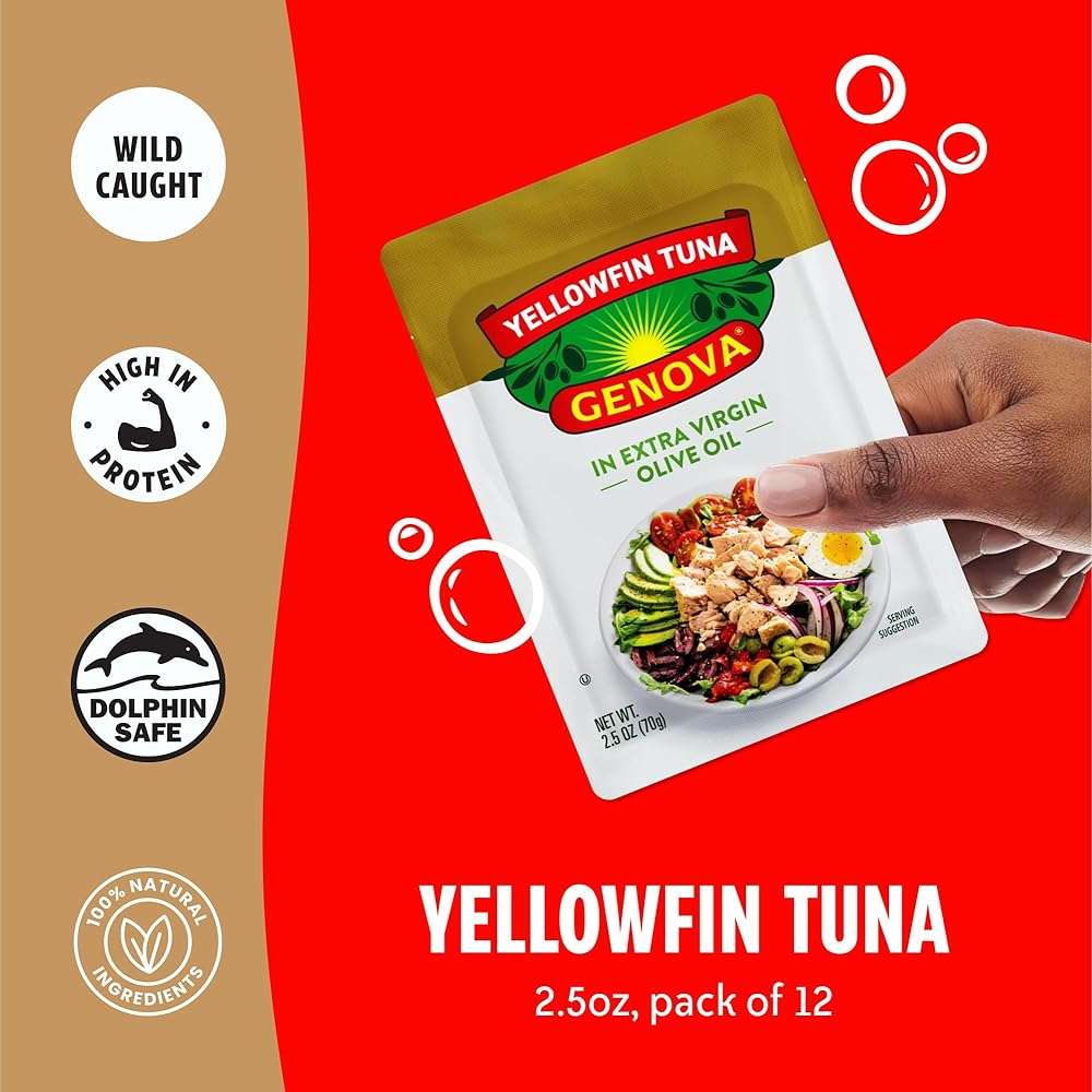 Genova Premium Yellowfin Tuna in Olive Oil, 2.5 Ounce Packets, 12-Pack – Nutrient Rich, High Protein Tuna Packets - Delicious, Easy, Nutritious Ready to Eat Meals - Image 3