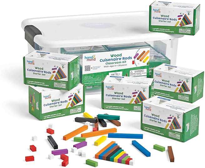 hand2mind Wooden Cuisenaire Rods Classroom Set, Teaching Fraction Bars, Montessori Math Manipulatives, Math Teacher Must Haves Elementary, Kindergarten Homeschool Supplies (15 Sets of 74) - Image 1