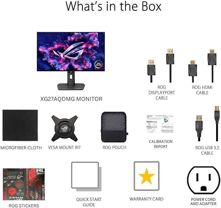 ASUS ROG Strix 27” 1440P OLED Gaming Monitor (XG27AQDMG) - QHD, Glossy OLED, 240Hz, 0.03ms, Custom Heatsink, Anti-flicker,Uniform Brightness, G-SYNC Compatible, 99% DCI-P3, DisplayWidget, 3yr warranty - Image 8