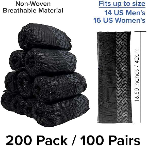 Innovative Haus 200 Pack (100 Pairs) Black Extra Large Disposable Boot and Shoe Covers Disposable - Indoors Reusable Booties for Shoes Covers - Non Slip Treads - Fits US Men's 14 and Women's 16 - Image 2