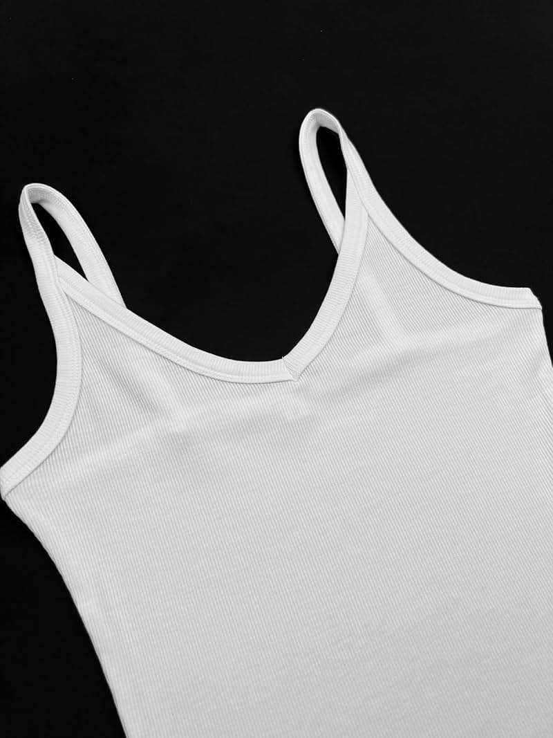 iGENJUN Womens Spaghetti Strap V-Neck Ribbed Tank Tops for Women 2026 Slim Fitted Soft Camisole Basic Layering Shirts - Image 2