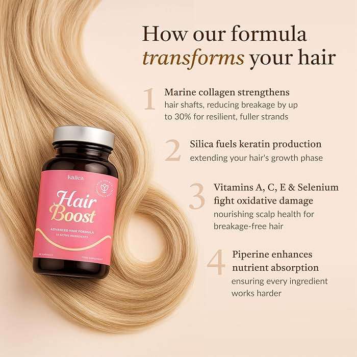 18-in-1 Hair Growth Supplement | Collagen, Hyaluronic Acid, Nettle, Silica, Biotin, Grape Seed Extract, Bamboo | Stronger, Thicker, Longer Hair – Supports Hair Volume, Shine, Scalp & Nail Health - Image 4