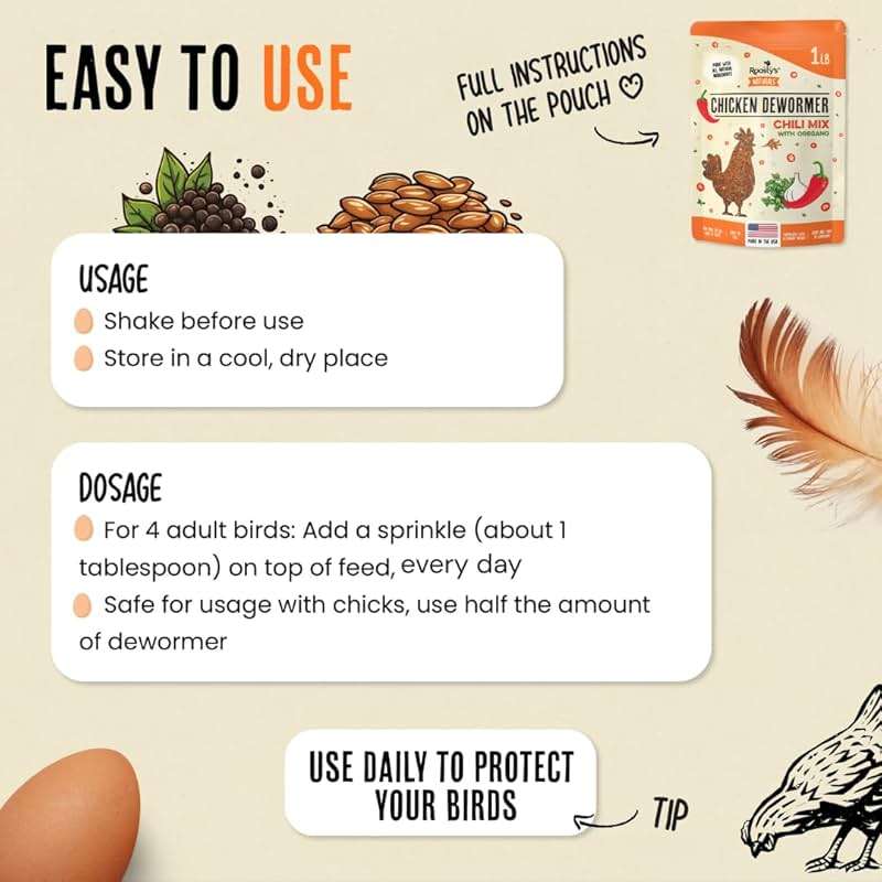 Roosty's Naturals Flock Armor - Chicken De-Wormer Powder - Chili Mix | XL 1LB Pouch | All-Natural Formula | US-Made Chicken Wormer - 16oz Bag - Image 5