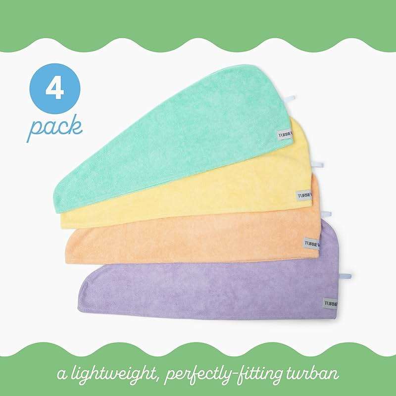 Turbie Twist 4-Pack Microfiber Hair Towel for Beauty, Travel, Gifting - Hair Wrap Turban for Straight, Wavy & Curly Hair - Premium Personal Care - Bermuda, Purple, Lilac & Lemon - Image 3