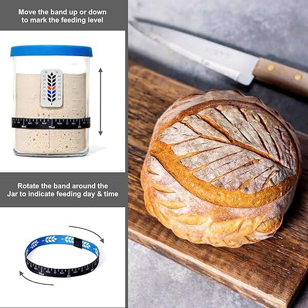 Premium Sourdough Starter Jar - 40oz Large Sourdough Jar with Marked Feeding Band, Scraper, Cloth Cover and Silicone Lid/Base, Wide Mouth Starter Kit - Blue - Image 5