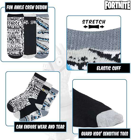 Fortnite Boys Socks - 3 Pack of Breathable Crew Socks with Arch Support & Fun Official Designs for Ages 7-14 - Image 5