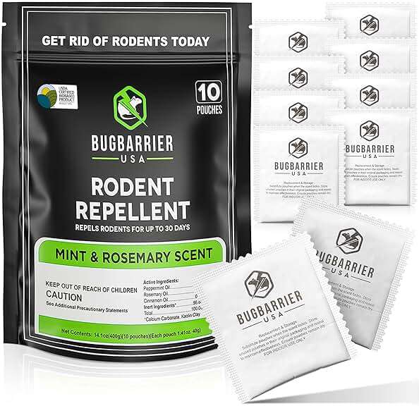 BugBarrier's Extra-Strength Mouse Repellent Deterrent Pouches, USDA 99% Biobased, Peppermint & Rosemary Oils Repel Mice Nesting in Car, RV, Boat, Garage, Shed, Cabin Made in The USA (Pack of 10) - Image 1