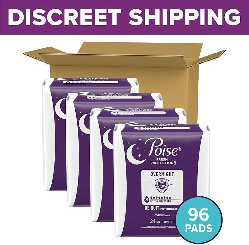 Poise Overnight Incontinence & Postpartum Pads for Bladder Leaks, 8 Drop Extra Coverage, 96 Count, Packaging May Vary - Image 2