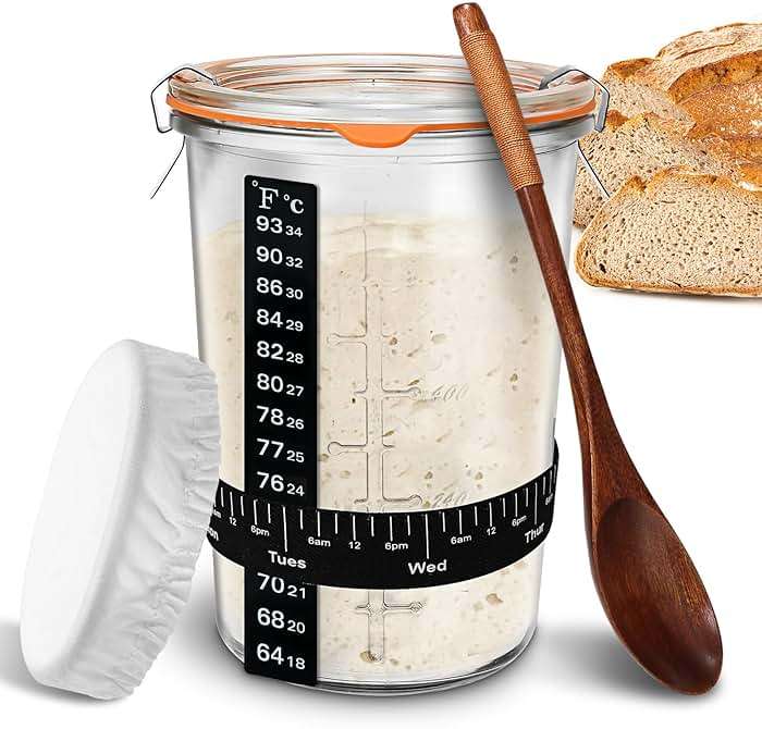 TOKPELA Sourdough Starter Jar Glass, Wide Mouth Sourdough Starter Jars, Sourdough Starter Kit with Wooden Spoon, Cloth Cover, Glass Lids, Sourdough Starter Jar 27oz for Sourdough Bread Baking Supplies - Image 1