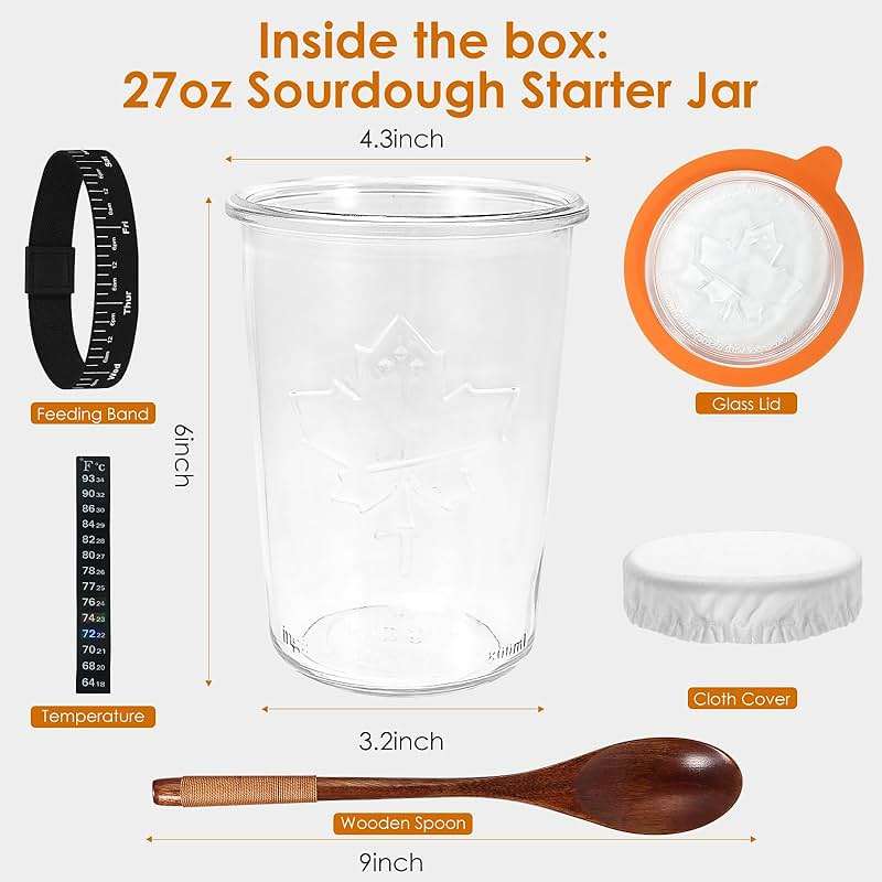 TOKPELA Sourdough Starter Jar Glass, Wide Mouth Sourdough Starter Jars, Sourdough Starter Kit with Wooden Spoon, Cloth Cover, Glass Lids, Sourdough Starter Jar 27oz for Sourdough Bread Baking Supplies - Image 3
