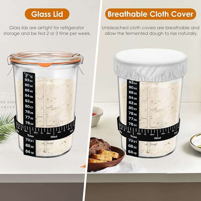 TOKPELA Sourdough Starter Jar Glass, Wide Mouth Sourdough Starter Jars, Sourdough Starter Kit with Wooden Spoon, Cloth Cover, Glass Lids, Sourdough Starter Jar 27oz for Sourdough Bread Baking Supplies - Image 5