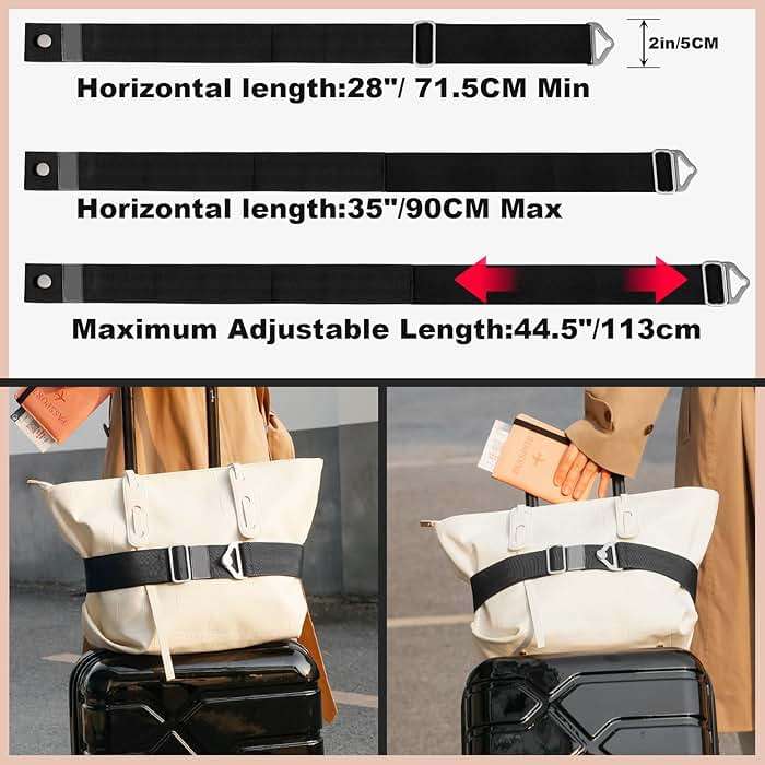 TOOVREN 2-in-1 Travel Belt for Luggage Straps Add a Bag Bungees Luggage Strap Over Handle Suitcases Belt for Carry On Bag Elastic Belt Adjustable Suitcase Strap Airport Travel Accessories Black - Image 2
