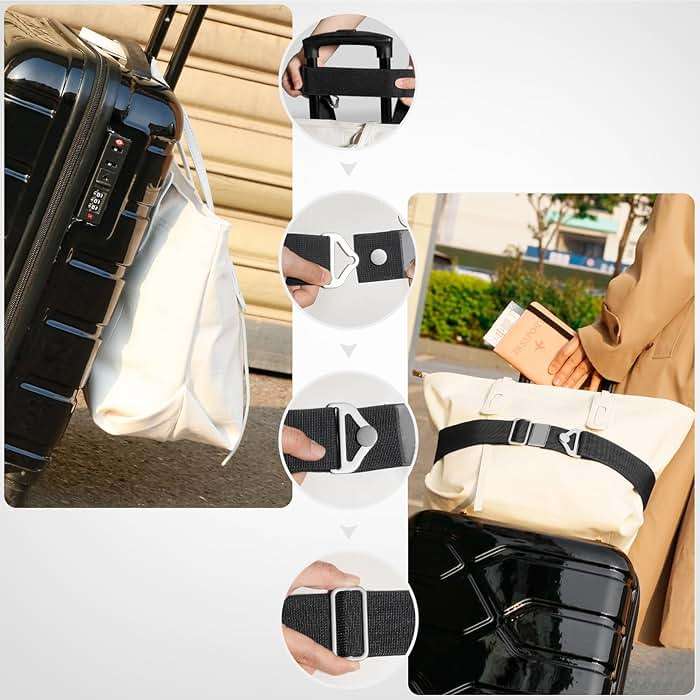 TOOVREN 2-in-1 Travel Belt for Luggage Straps Add a Bag Bungees Luggage Strap Over Handle Suitcases Belt for Carry On Bag Elastic Belt Adjustable Suitcase Strap Airport Travel Accessories Black - Image 3