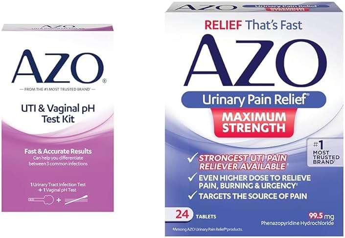 AZO UTI Test Strip + Vaginal pH Test Kit + Urinary Pain Relief Maximum Strength Tablets, Fast Relief from #1 Most Trusted Brand - Image 1