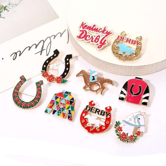 Kentucky Derby Brooches for Women Enamel Horseshoe Riding Suit Brooch Pins Rose Horse Race Day Brooches Kentucky Derby Outfits Accessories Jewelry Gifts - Image 2