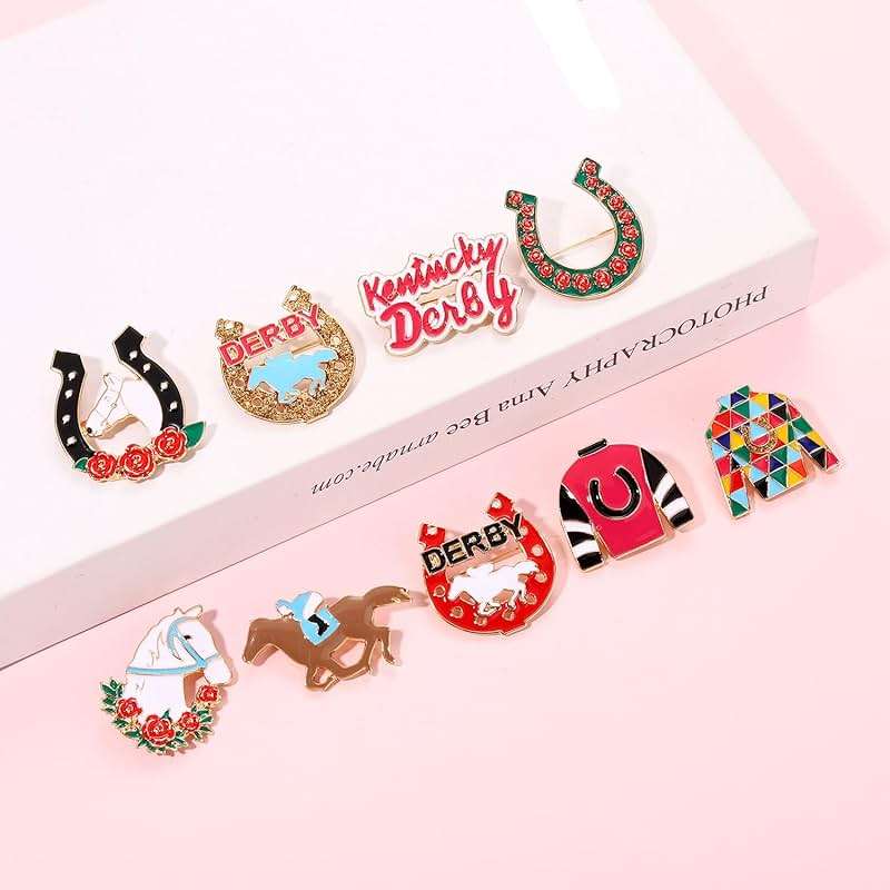 Kentucky Derby Brooches for Women Enamel Horseshoe Riding Suit Brooch Pins Rose Horse Race Day Brooches Kentucky Derby Outfits Accessories Jewelry Gifts - Image 3