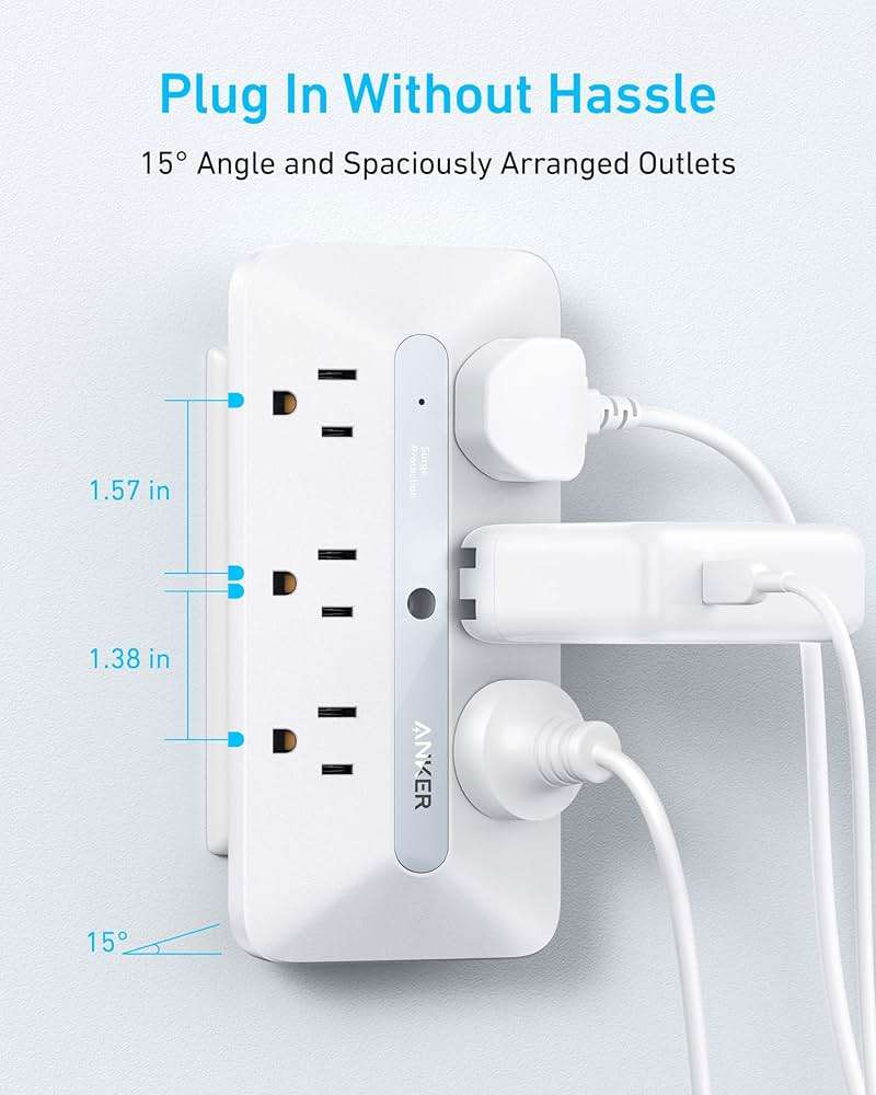 Anker Outlet Extender, Power Strip with 300J Surge Protector, 10-in-1 with 6 AC, 2 USB A, 2 USB C Ports, Wide-Spaces Outlets and 20W Fast Charging, Dorm Room Essentials - Image 5