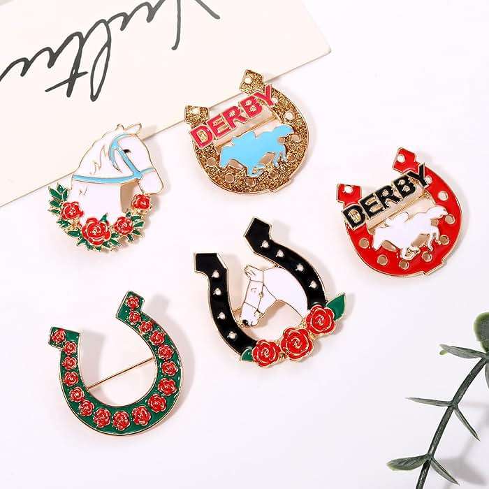 Kentucky Derby Brooches for Women Enamel Horseshoe Riding Suit Brooch Pins Rose Horse Race Day Brooches Kentucky Derby Outfits Accessories Jewelry Gifts - Image 2