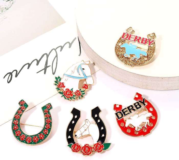 Kentucky Derby Brooches for Women Enamel Horseshoe Riding Suit Brooch Pins Rose Horse Race Day Brooches Kentucky Derby Outfits Accessories Jewelry Gifts - Image 3
