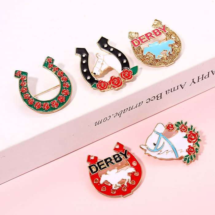 Kentucky Derby Brooches for Women Enamel Horseshoe Riding Suit Brooch Pins Rose Horse Race Day Brooches Kentucky Derby Outfits Accessories Jewelry Gifts - Image 4