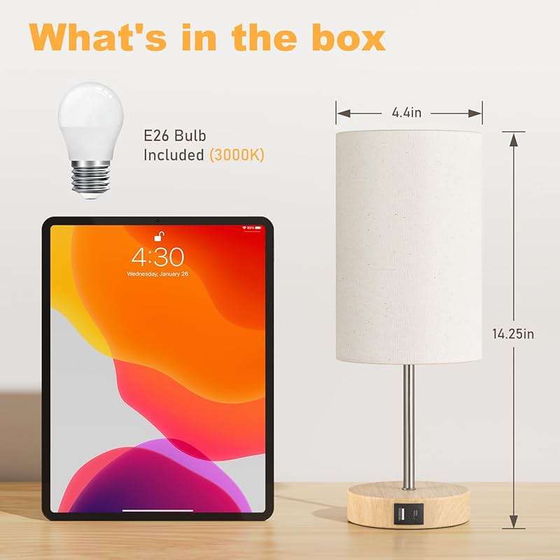 AKASUKI Table Lamp for Bedroom, 3 Way Dimmable Touch Lamp with Dual Charging Station, Small Bedside Lamps for Night Stands, Living Room, Office(LED Bulb Included) - Image 5