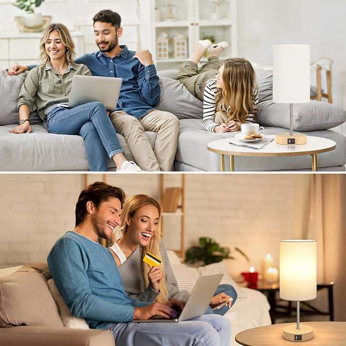 AKASUKI Table Lamp for Bedroom, 3 Way Dimmable Touch Lamp with Dual Charging Station, Small Bedside Lamps for Night Stands, Living Room, Office(LED Bulb Included) - Image 6