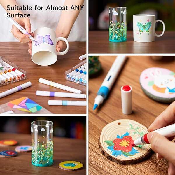 Shuttle Art Automatic Ink Control Acrylic Paint Markers, 36 Colors Brush Tip Acrylic Paint Pens for Rock Painting, Ceramic, Wood, Canvas, Glass, Stone, Fabric, Card, DIY Football Crafts - Image 8