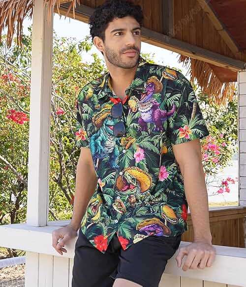 RAISEVERN Mens Hawaiian Shirt Casual Button Down Short Sleeve Tropical Beach Dress Shirt for Summer Holiday - Image 4