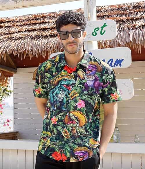 RAISEVERN Mens Hawaiian Shirt Casual Button Down Short Sleeve Tropical Beach Dress Shirt for Summer Holiday - Image 2