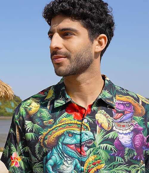 RAISEVERN Mens Hawaiian Shirt Casual Button Down Short Sleeve Tropical Beach Dress Shirt for Summer Holiday - Image 3