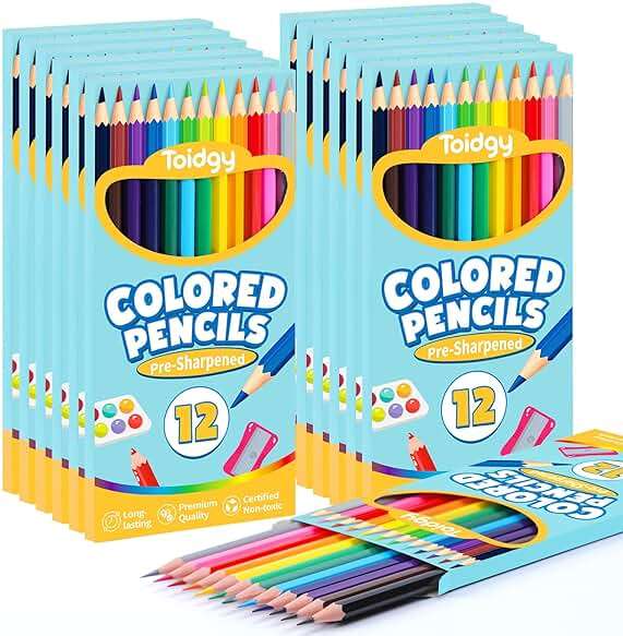 Toidgy 144 Count Colored Pencils for Kids, 12 Packs Colored Pencils Bulk 12 Colors, Pre-sharpened Color Pencils for Adults, Bulk School Supplies for Teachers, Back to School Supplies, Classroom Prizes - Image 1