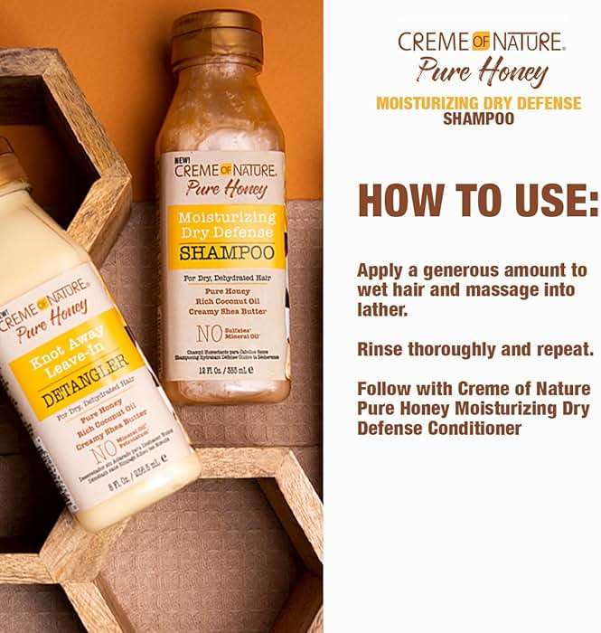 Creme of Nature Pure Honey Shampoo with Coconut Oil & Shea Butter, 12.07 Fl Oz & Knot Away Leave In Detangler, 8 Oz - Image 4