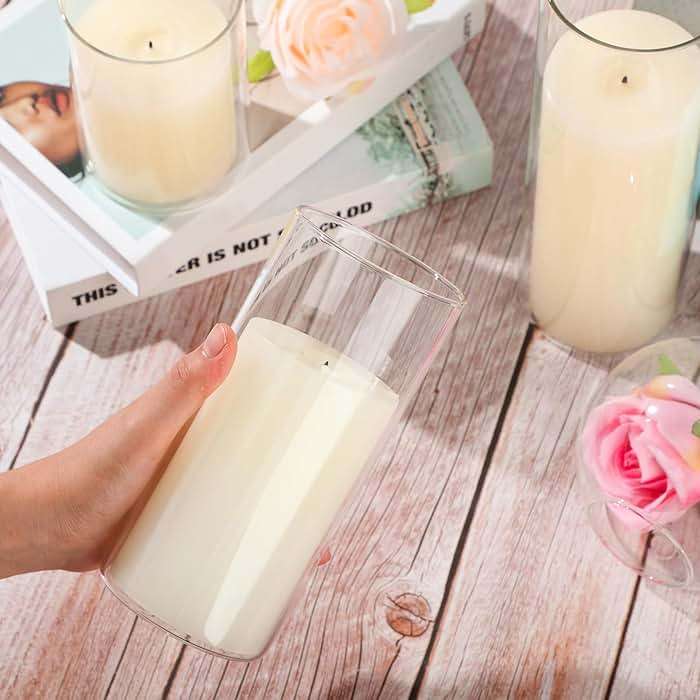 Shihanee Set of 6 Pillar Candles with Glass Cylinder Vases Clear Cylinder Hurricane Candleholders for Slim Tall Pillar Candles Wedding Table Centerpieces(3'' X 5.9", 7.9", 9.8",Ivory) - Image 2