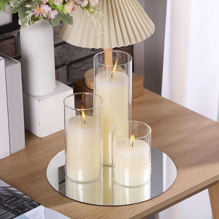 Shihanee Set of 6 Pillar Candles with Glass Cylinder Vases Clear Cylinder Hurricane Candleholders for Slim Tall Pillar Candles Wedding Table Centerpieces(3'' X 5.9", 7.9", 9.8",Ivory) - Image 9