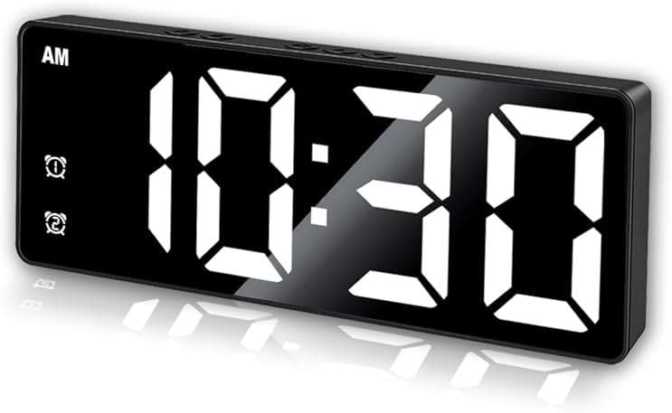 Königswerk Small Digital Alarm Clock, Mirror Surface LED Electronic Clocks with Large Display, Adjustable Brightness and Snooze Model for Bedroom, Desk, Office, Blackcase White Digit - Image 1