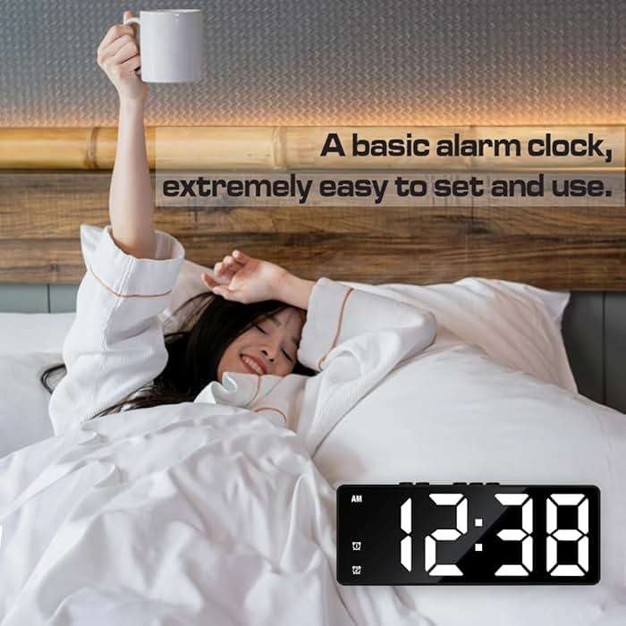 Königswerk Small Digital Alarm Clock, Mirror Surface LED Electronic Clocks with Large Display, Adjustable Brightness and Snooze Model for Bedroom, Desk, Office, Blackcase White Digit - Image 5