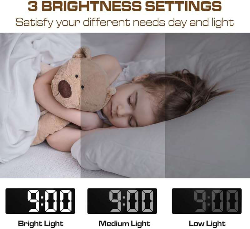 Königswerk Small Digital Alarm Clock, Mirror Surface LED Electronic Clocks with Large Display, Adjustable Brightness and Snooze Model for Bedroom, Desk, Office, Blackcase White Digit - Image 7