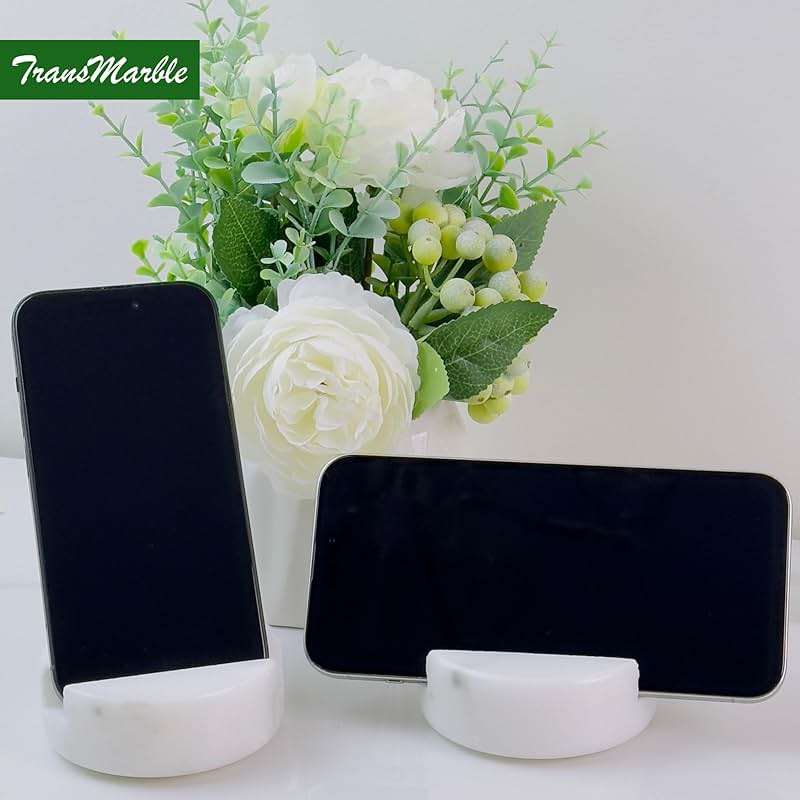TransMarble Luxury Marble Cell Phone Stand Holder for Popular Smartphones (1 Pcs) - Real Solid Marble Mobile Phone Stands as Office Desk or Kitchen Countertop Decor (Starry White) - Image 2