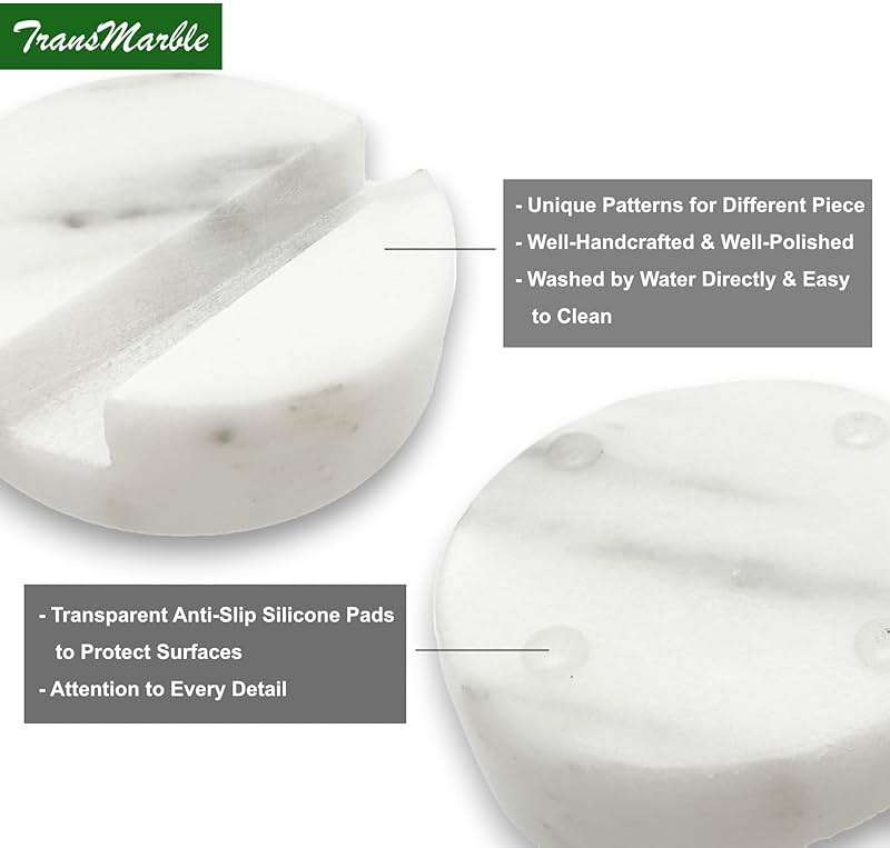 TransMarble Luxury Marble Cell Phone Stand Holder for Popular Smartphones (1 Pcs) - Real Solid Marble Mobile Phone Stands as Office Desk or Kitchen Countertop Decor (Starry White) - Image 4