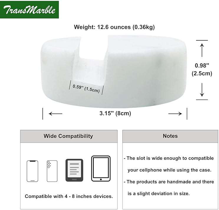 TransMarble Luxury Marble Cell Phone Stand Holder for Popular Smartphones (1 Pcs) - Real Solid Marble Mobile Phone Stands as Office Desk or Kitchen Countertop Decor (Starry White) - Image 5