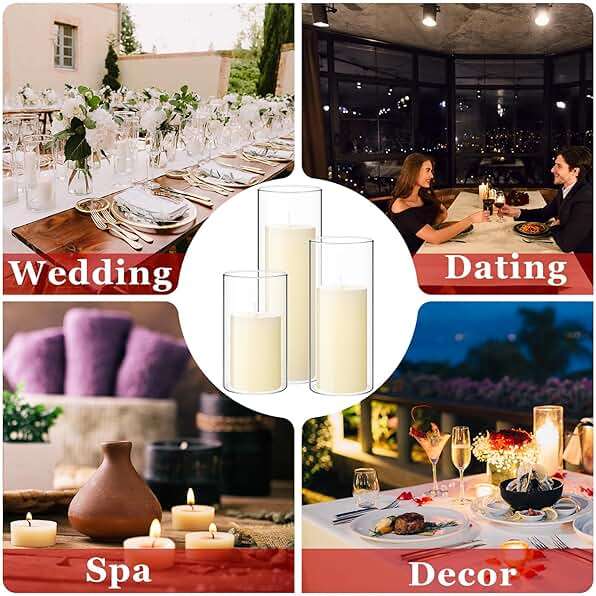 Shihanee Set of 12 Pillar Candles and Glass Cylinder Vases Clear Cylinder CandleHolders for Slim Pillar Candles Wedding Centerpieces(2.6''x 4.7'', 5.9'', 7.9'',Ivory White) - Image 6