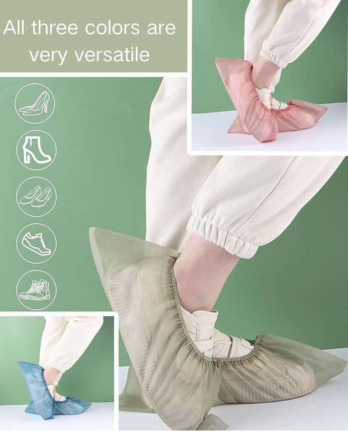 Disposable Shoe Covers 100-Pack(50 Pairs) Multi-color Indoor Thickened Non-Woven Fabric Dustproof Booties Home Slip Resistant Shoe Covers - Image 3